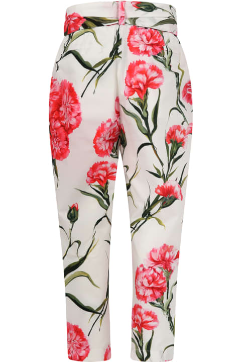 Dolce & Gabbana for Girls Dolce & Gabbana White Trousers For Girl With Carnation Print And Logo