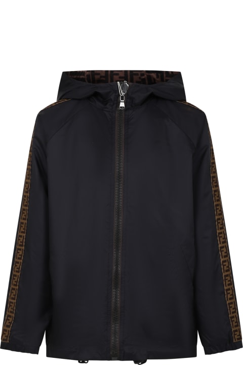 Fendi for Boys Fendi Black Reversible Raincoat For Kids With Double F