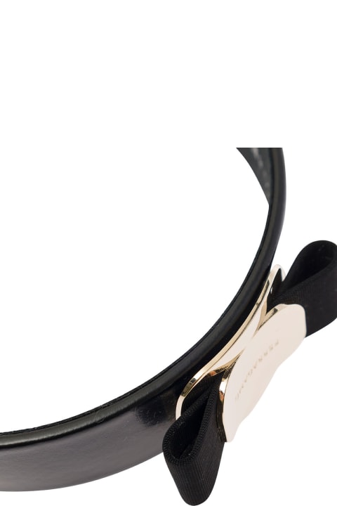 Hair Accessories for Women Ferragamo Black Headband With Vara Bow In Leather Blend Woman