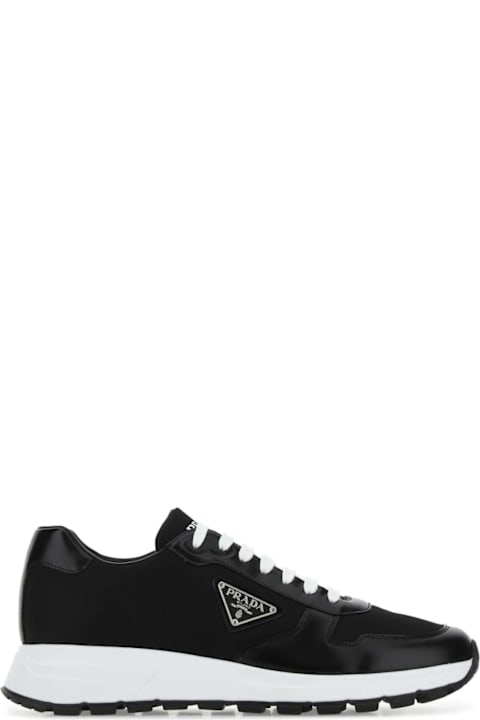 メンズ Pradaのシューズ Prada Black Re-nylon And Leather Sneakers