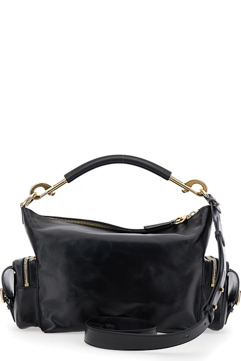 Chloé 
camera Bag
 Black Shoulder Bag With Logo Buckle And Removable Handle In Leather Woman
