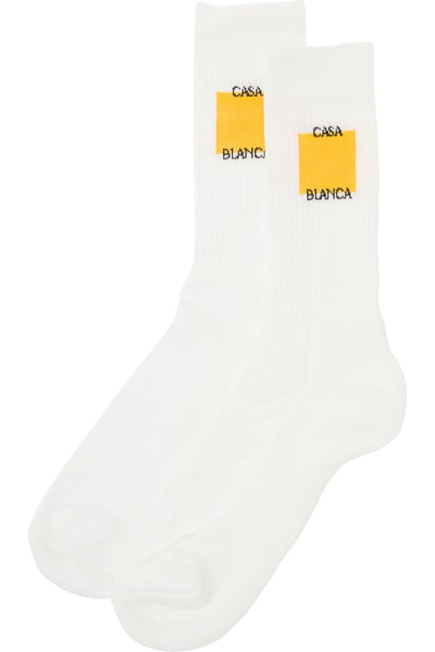 Underwear for Men Casablanca White High Socks With Logo Print In Cotton Man