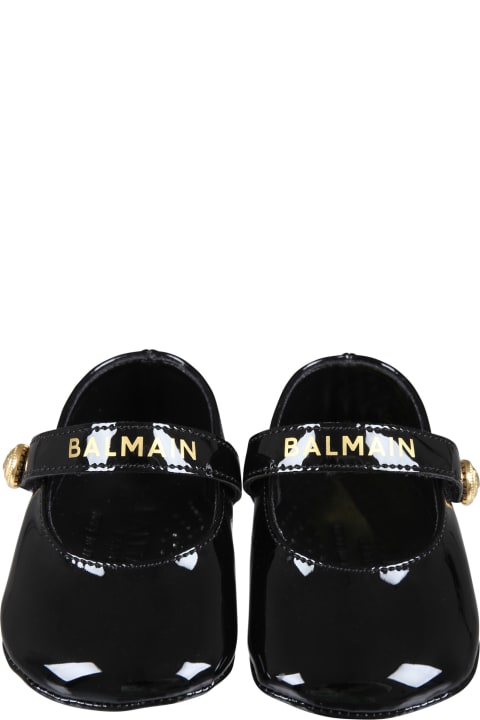 Shoes for Baby Girls Balmain Black Ballet Flats For Baby Girl With Logo