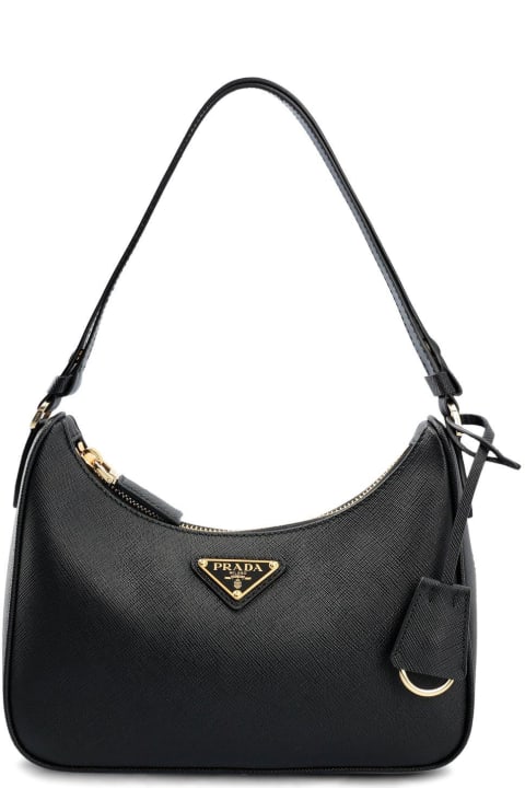 Prada Bags for Women Prada Logo Plaque Zipped Shoulder Bag