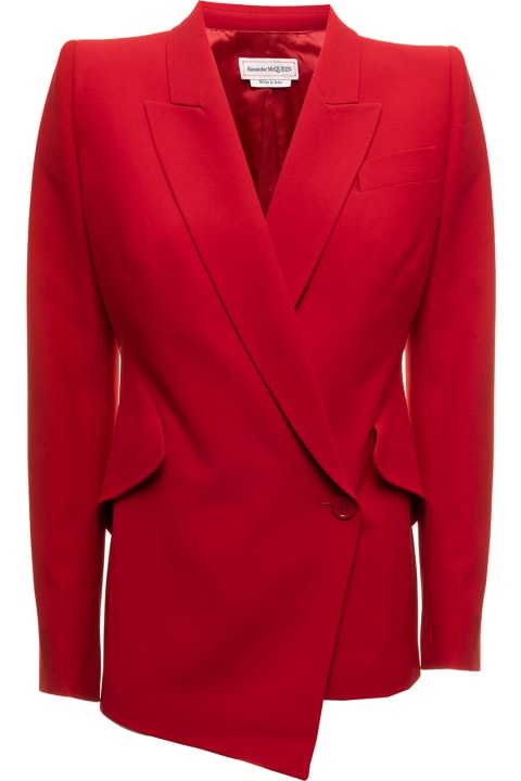 Asymmetrical Double-breasted  Red Wool  Jacket Alexander Mcqueen Woman