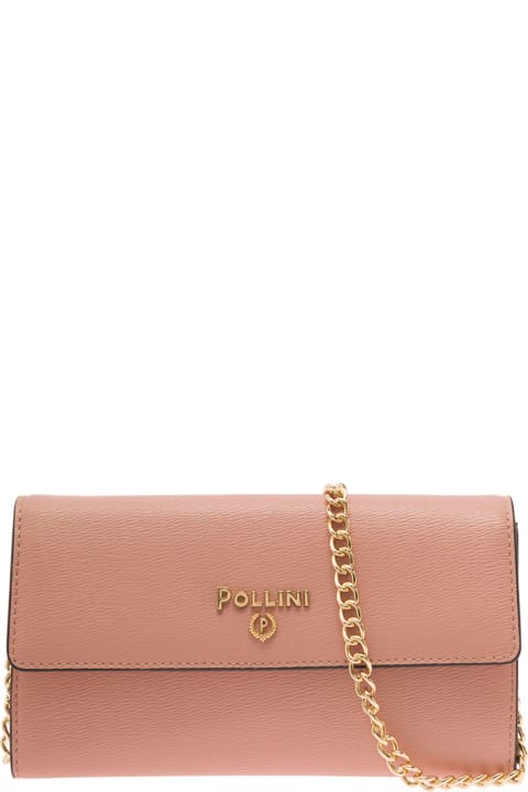 Pink Clutch Wallet On Chain With Logo In Leather Woman