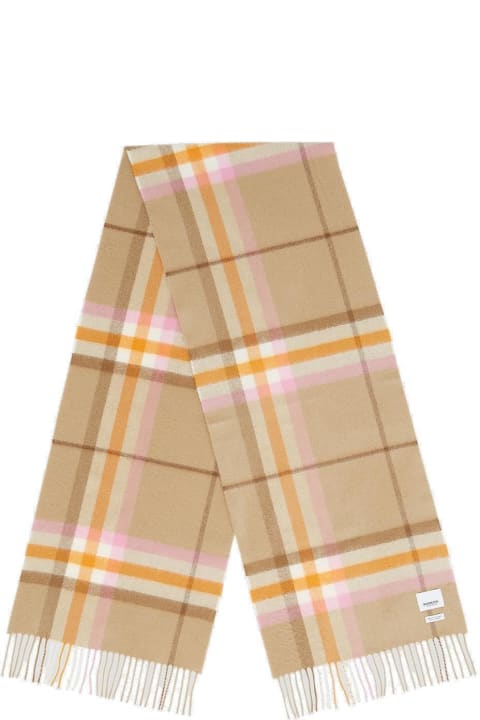 Scarves & Wraps for Women Burberry Logo Patch Checked Fringed Scarf