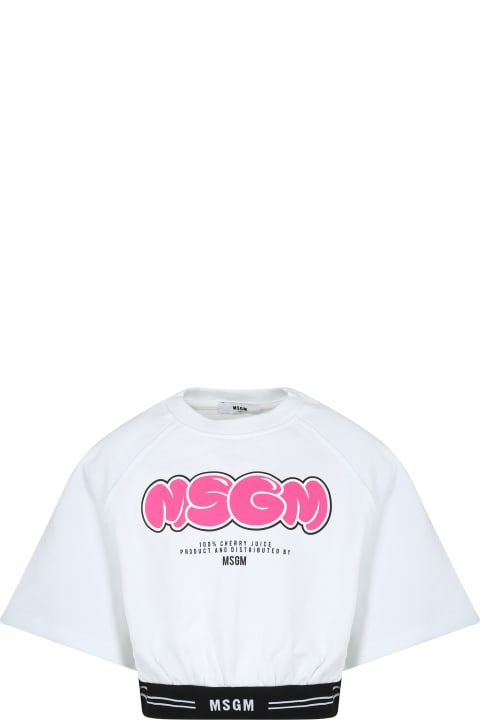 Fashion for Kids MSGM White Crop Sweatshirt For Girl With Logo