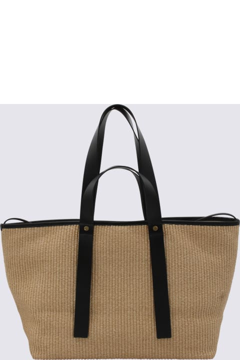 Bags Sale for Women Off-White Beige Raffia And Blacke Leather Arrows Tote Bag