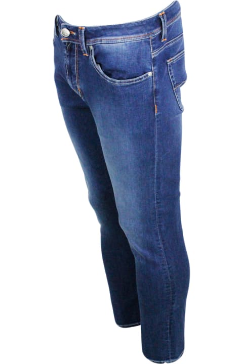 メンズ Sartoria Tramarossaのウェア Sartoria Tramarossa Leonardo Zip Monza Trousers In 5-pocket Super Stretch Selvedge Denim With Contrasting Color Tailored Stitching And Leather Tag And Zip Closure