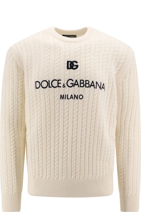 Sweaters for Men Dolce & Gabbana Braided Wool Sweater With Logo