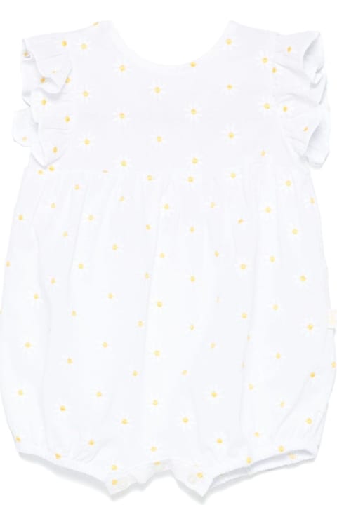 أدوات منزلية Il Gufo White Onesie With All-over Embroidered Flowers And Back Button Closure In Cotton Baby
