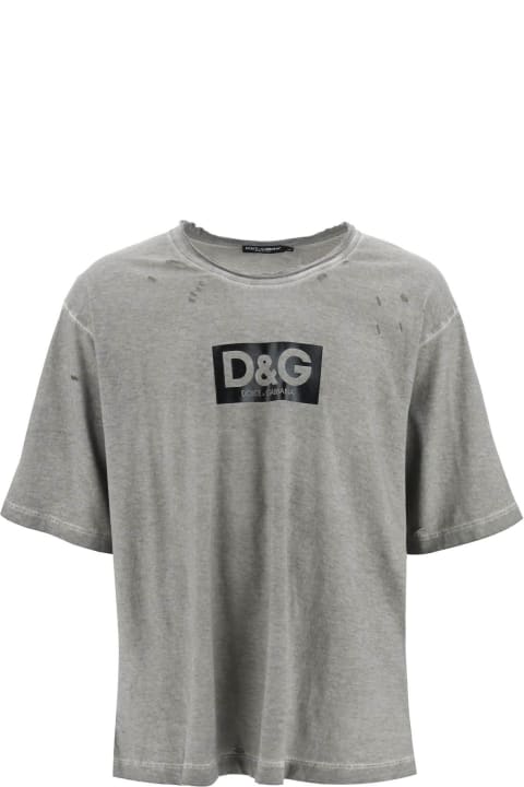 メンズ Dolce & Gabbanaのトップス Dolce & Gabbana Washed Cotton T-shirt With Destroyed Detailing