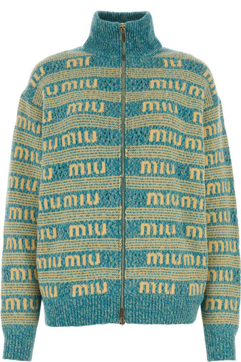 Sweaters for Women Miu Miu Embroidered Wool Blend Oversize Cardigan