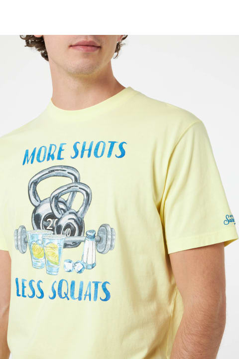 Fashion for Men MC2 Saint Barth Man Cotton T-shirt With More Shots Less Squats Placed Print