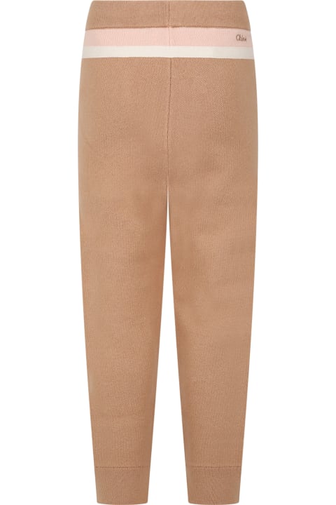 Chloé Bottoms for Boys Chloé Beige Trousers For Girl With Logo