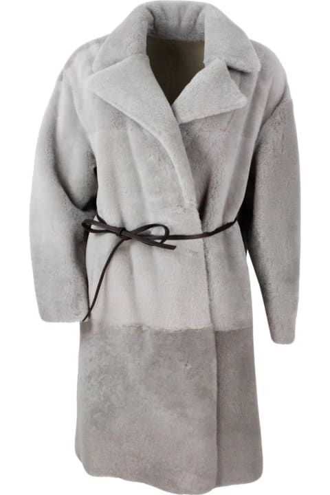 Fabiana Filippi for Kids Fabiana Filippi Long Coat In Reversible Shearling Sheepskin With Belt At The Waist And One Button Closure