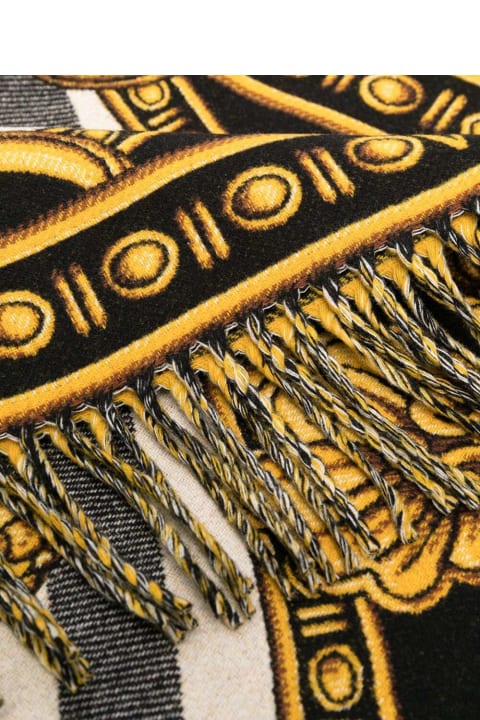 White / Gold / Black Wool Blanket With All Over Baroque Print