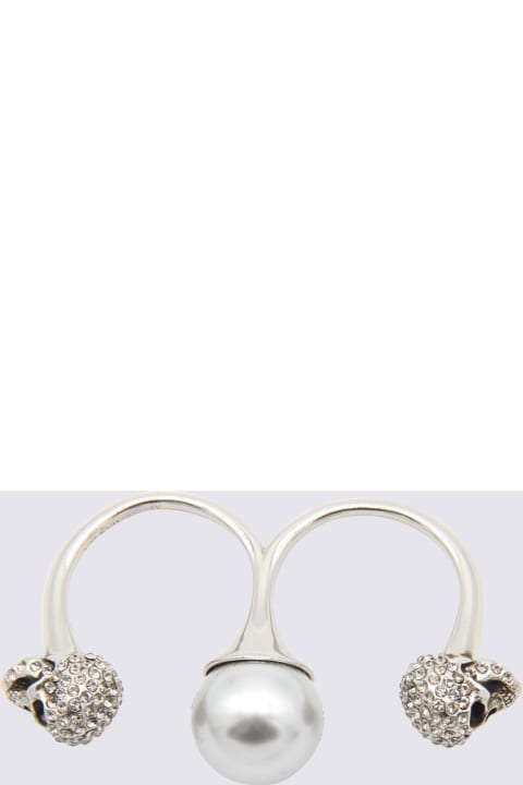Alexander McQueen Jewelry for Women Alexander McQueen Pearl And Brass Skull Double Ring