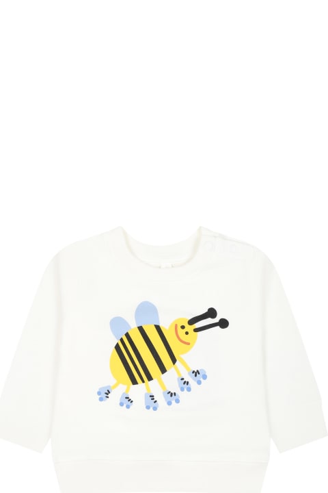 Topwear for Baby Girls Stella McCartney White Sweatshirt For Baby Girl With Bee