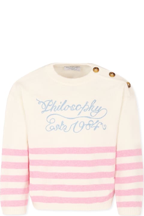 Philosophy di Lorenzo Serafini Kids for Girls Philosophy di Lorenzo Serafini Kids Ivory Sweater For Girl With Logo