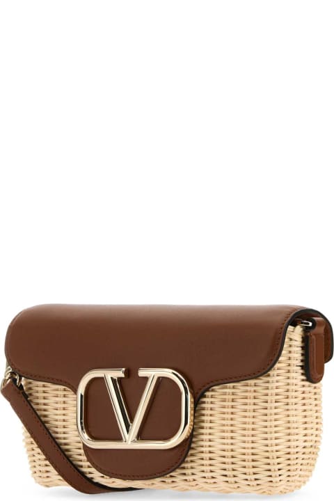 Valentino Garavani Two-tone Leather And Raffia Crossbody Bag