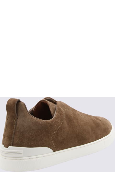 Zegna for Men Zegna Brown Suede Slipon Sneakers