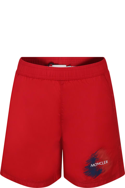 Moncler Swimwear for Boys Moncler Red Swim Shorts Fo Boy With Logo