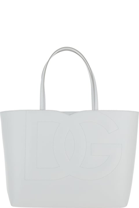 Bags for Women Dolce & Gabbana 'dg Logo' White Medium Shopper In Leather Woman