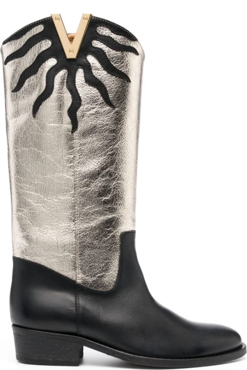ウィメンズ新着アイテム Via Roma 15 Black And Metallic High Boots In Leather Woman