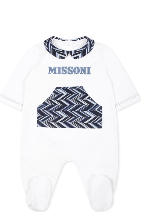 Missoni for Kids Missoni White Babygrow Set For Baby Boy With Chevron Pattern