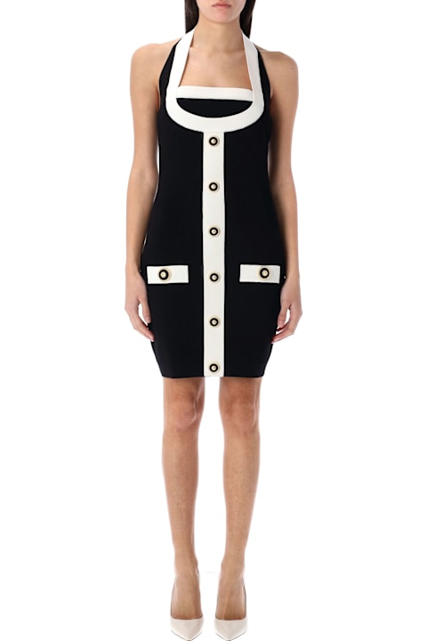 Balmain Dresses for Women Balmain Two-tone Halterneck Knit Mini Dress