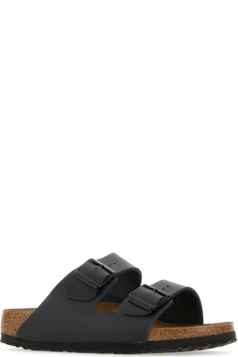 Flat Shoes for Women Birkenstock Black Leather Arizona Slippers