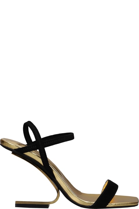 Geometric Sandals In Black Suede And Leather