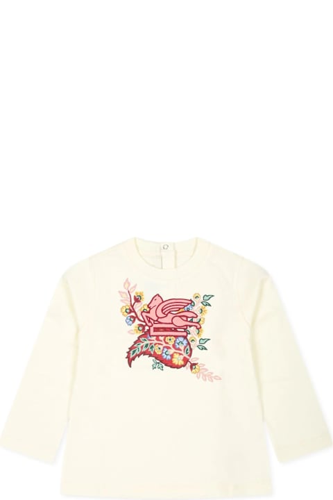 Topwear for Baby Girls Etro Ivory T-shirt With Logo And Floral Paisley Print