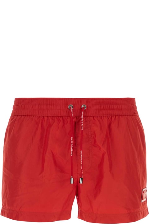 Swimwear for Men Dolce & Gabbana Red Polyester Swimming Shorts