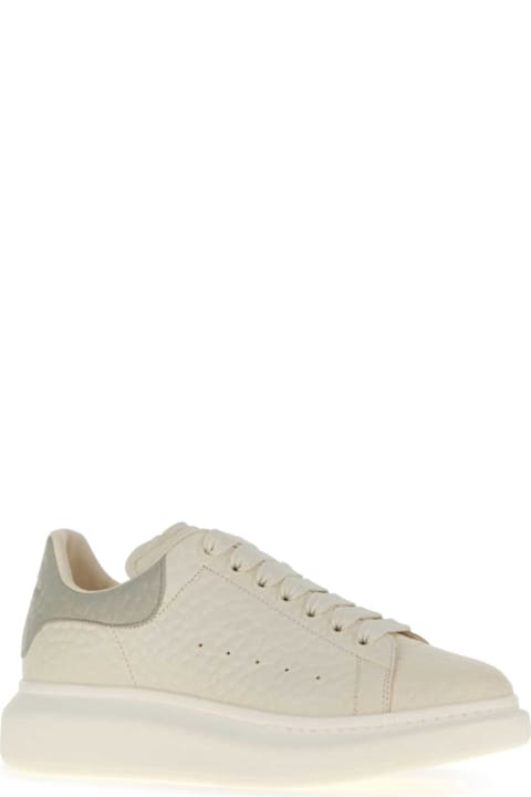 Homeware Alexander McQueen Ivory Leather Sneakers With Grey Leather Heel