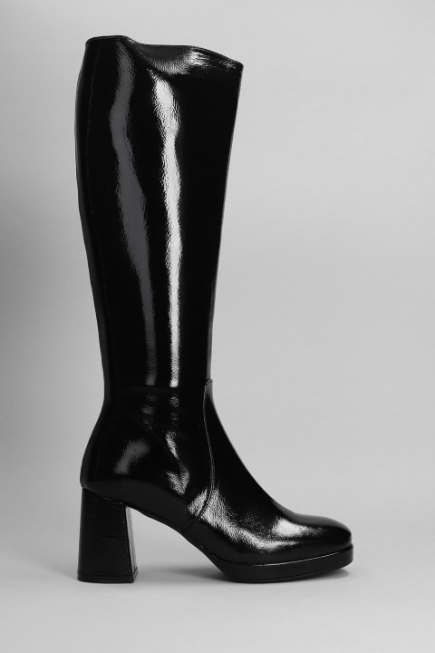High Heels Boots In Black Patent Leather