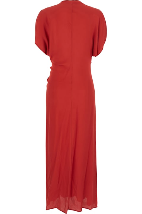 SEMICOUTURE for Women SEMICOUTURE 'santiago' Red Long Dress With Front Ruching Detail In Silk Blend Woman