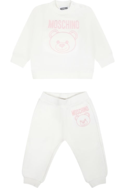 Moschino for Kids Moschino White Set For Baby Girl With Teddy Bear And Logo