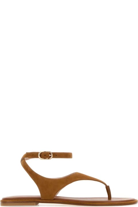 Stuart Weitzman Camel Suede Marley Thong Sandals