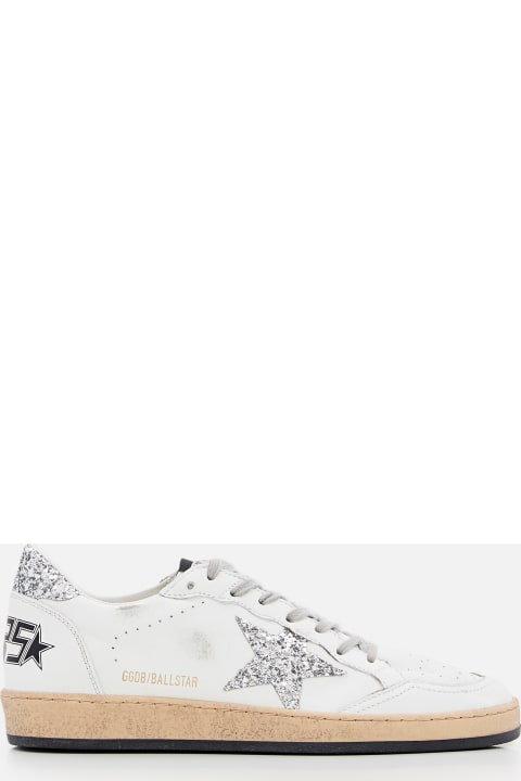 Golden Goose Ballstar Leather And Glitter Sneakers