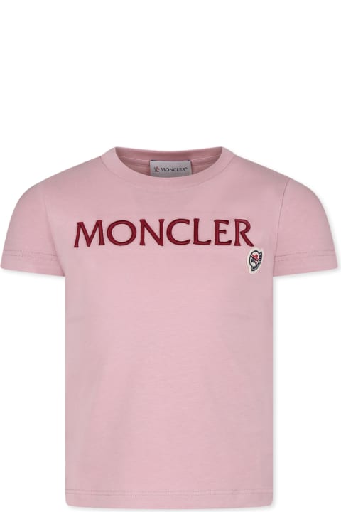 Moncler Clothing for Girls Moncler Pink T-shirt For Girl With Logo