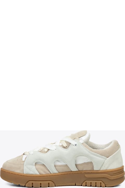 Tr - Suede - New Bomber White Nylon And Beige Suede Low Sneaker
