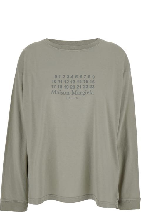ウィメンズ トップス Maison Margiela Grey T-shirt With Crewneck And Long Sleeves And Printed Logo On The Front In Cotton Woman