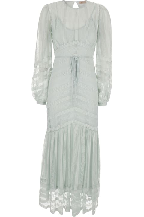 TwinSet for Kids TwinSet Light Blue Long Dress With Front Belt And Long Puffed Sleeves In Fabric Woman