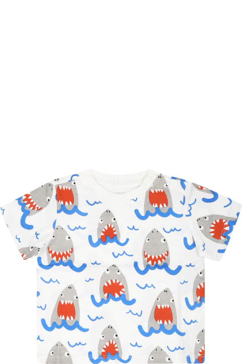 Topwear for Baby Boys Stella McCartney Kids White T-shirt For Baby Boy With Shark Print