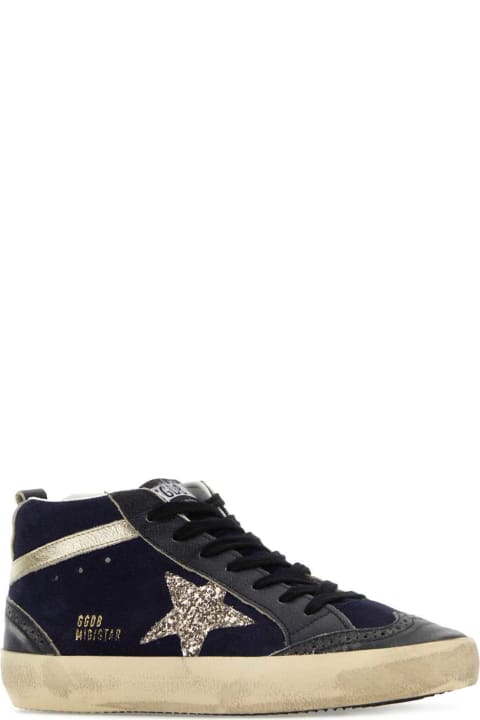 Golden Goose Women Golden Goose Midnight Blue Suede And Leather Mid Star Sneakers