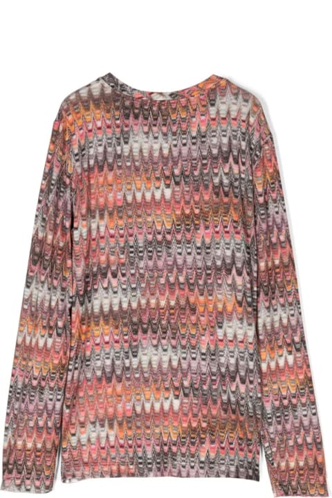 Missoni قمصان بياقة دائرية وقمصان البولو لـ بنات Missoni Stretch Viscose T-shirt With Multicoloured Zigzag Pattern