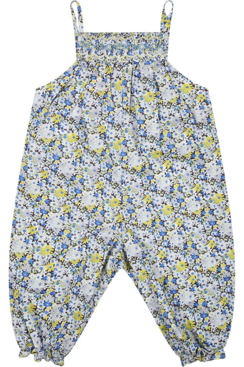Bodysuits & Sets for Baby Girls Bonpoint Light Blue Dungarees For Baby Girl Witn Floral Print